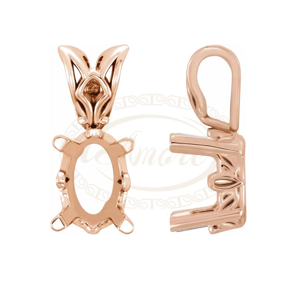 Oval Solitaire Scroll Pendant Setting Mountings