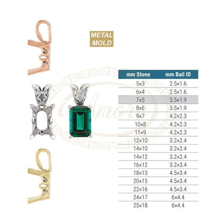 Emerald Solitaire Scroll Pendant Setting Mountings