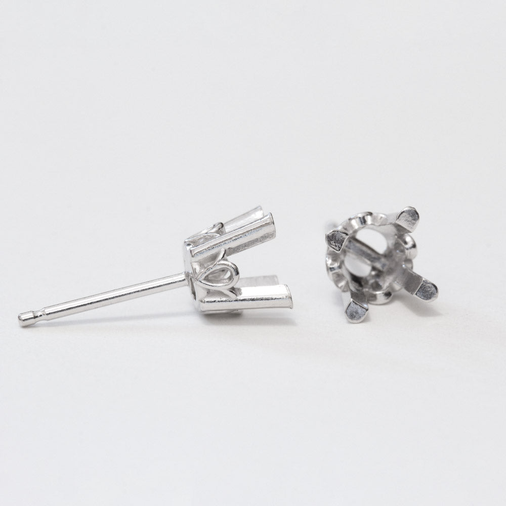 Round 4-Prong Scroll Setting Stud Earrings Mounting