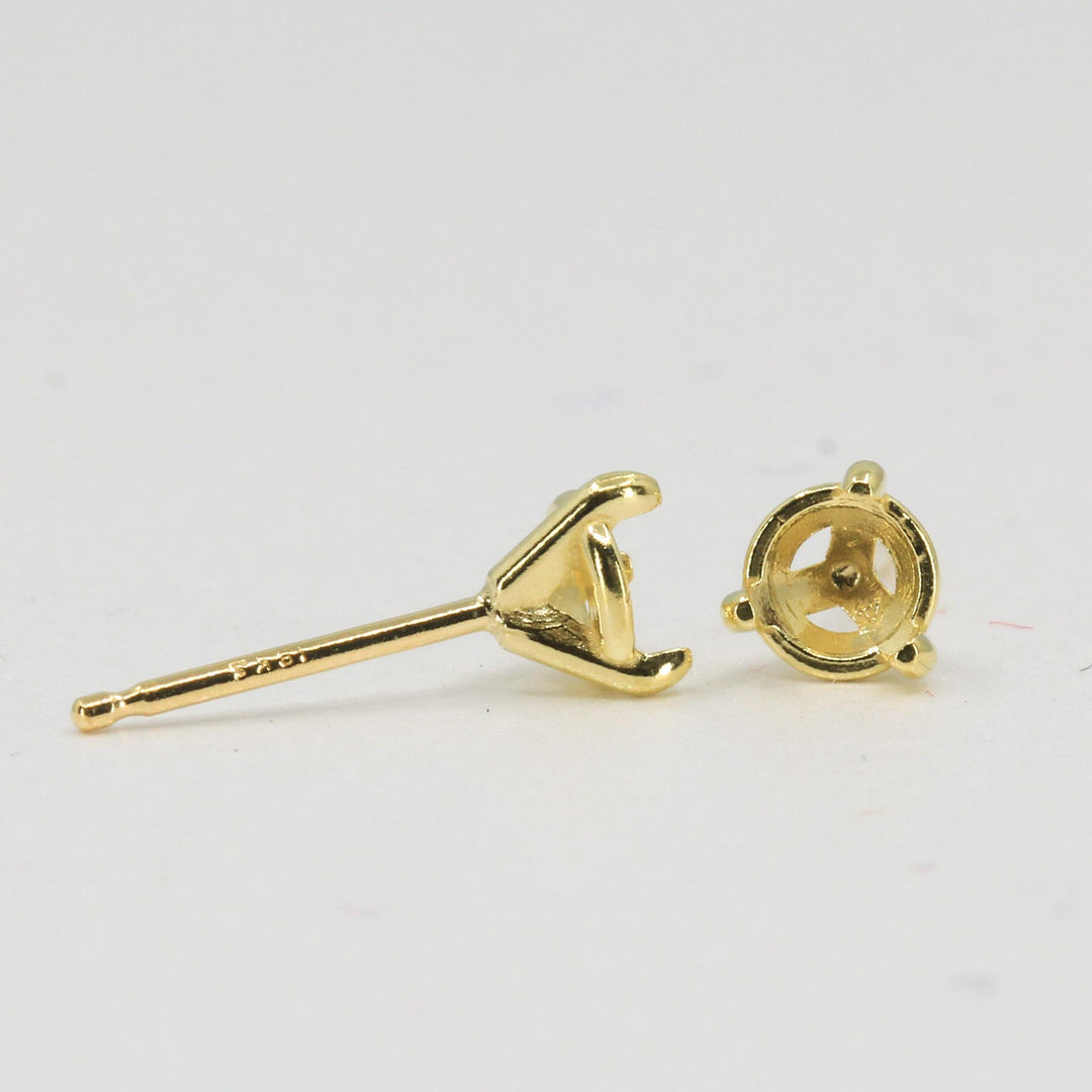 Pair 3-Prog Claw Round Martini Cocktail Stud Earring Mountings
