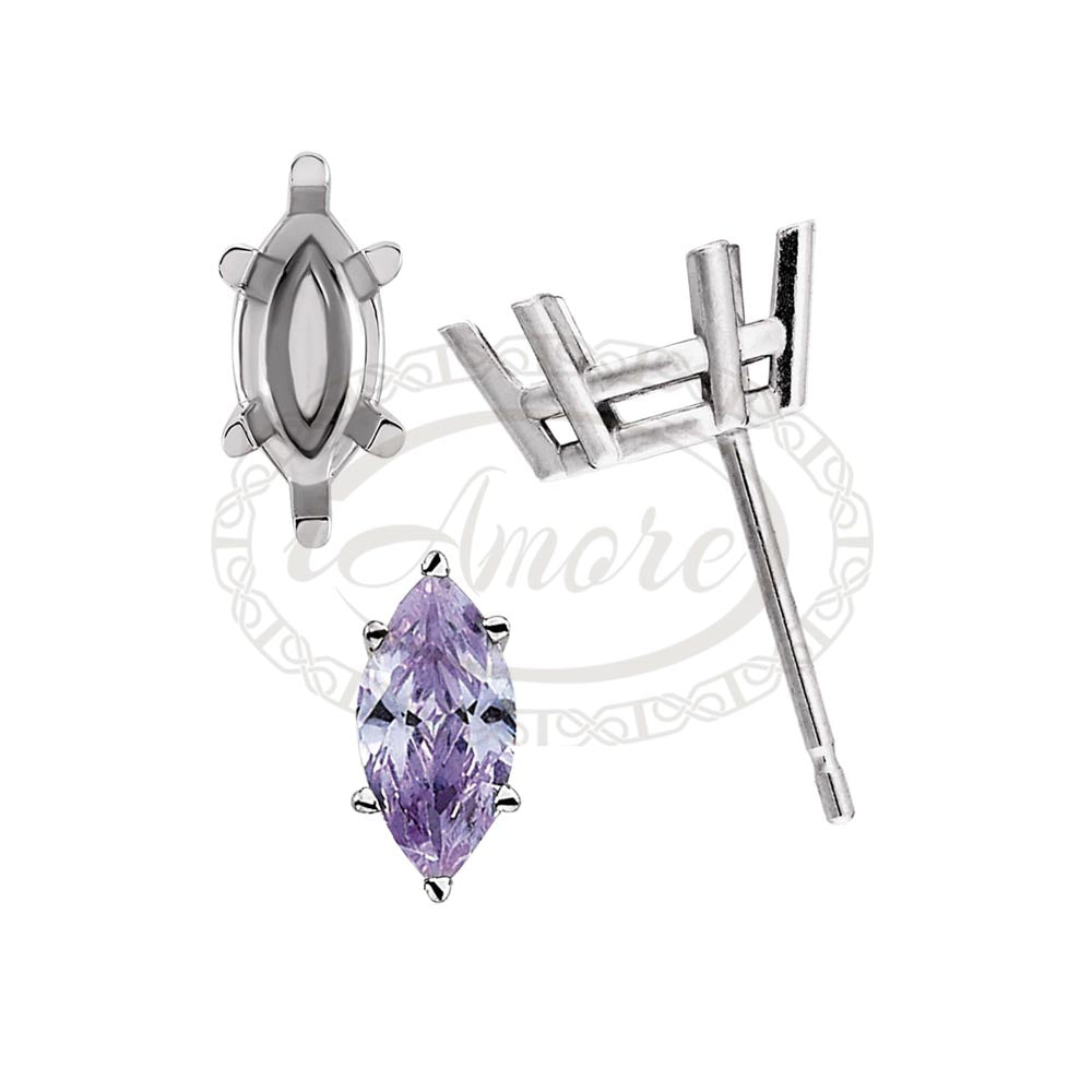 Marquise Solitaire 6-Prong Basket Earring Mountings