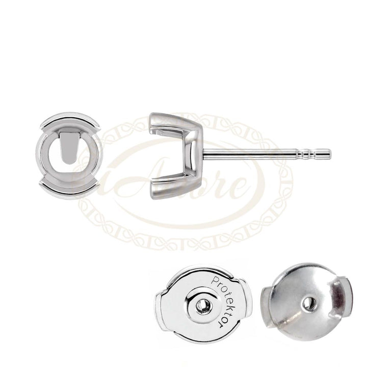 Round Half Bezel Protektor Locking Stud Earring Mountings
