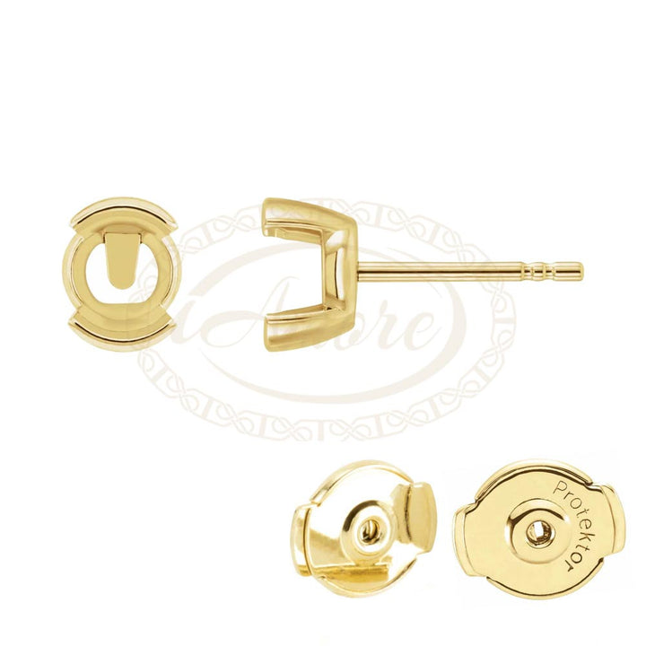Round Half Bezel Protektor Locking Stud Earring Mountings