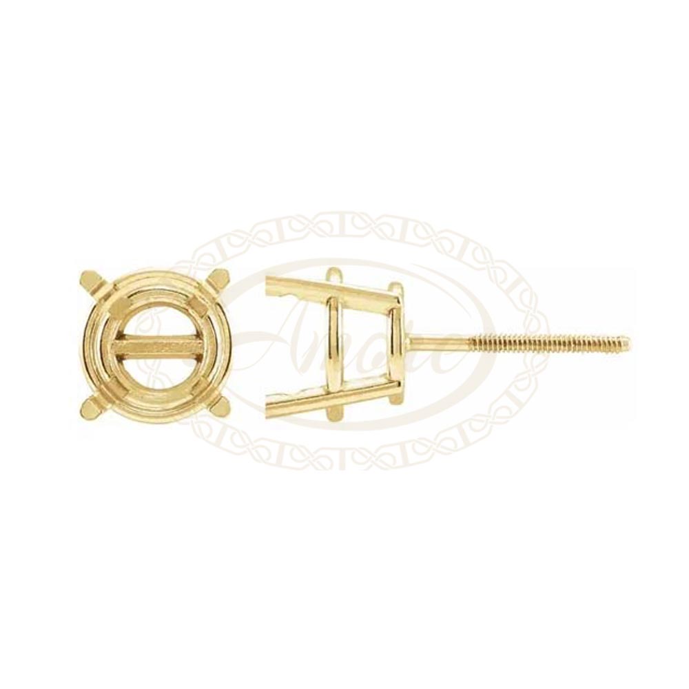 14K 18K Gold Round Pre-Notched Basket Threaded Screw Earring Mounting