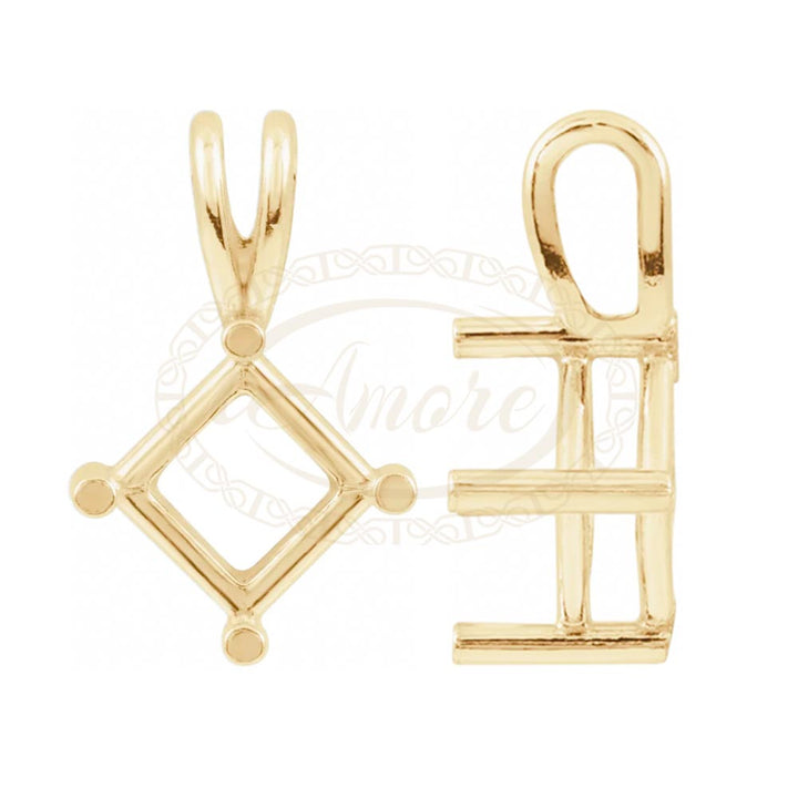 Square Solitaire Pre-Notched Basket Pendant Setting Mountings
