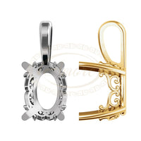 Oval Solitaire Vintage Scroll Pendant Setting Mounting