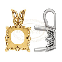 Cushion Solitaire Scroll Pendant Setting Mountings