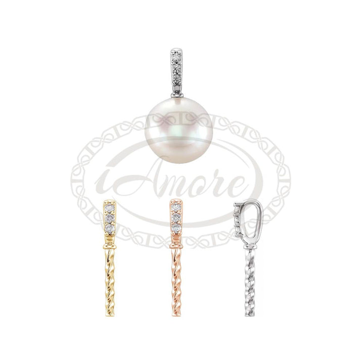 Natural Diamond Semi-Set Accented Pendant Bail for 4-15 mm Pearl