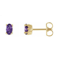 14K Gold Oval 5x3mm Natural Amethyst Scroll Basket Stud Earrings