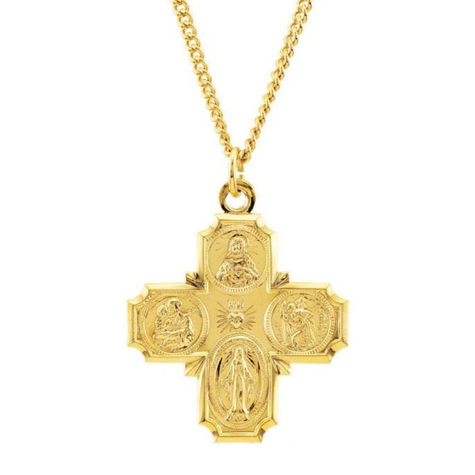 24K Yellow Gold-Plated Sterling Silver Four-Way Cross 24" Necklace