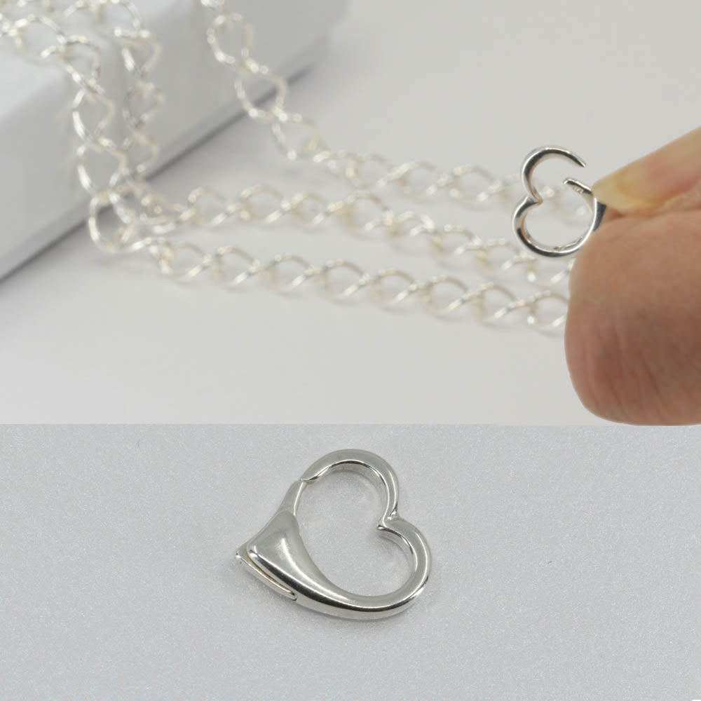 Sterling Silver Hinged Heart Push Clasp Charm Holder Pendant Connectors