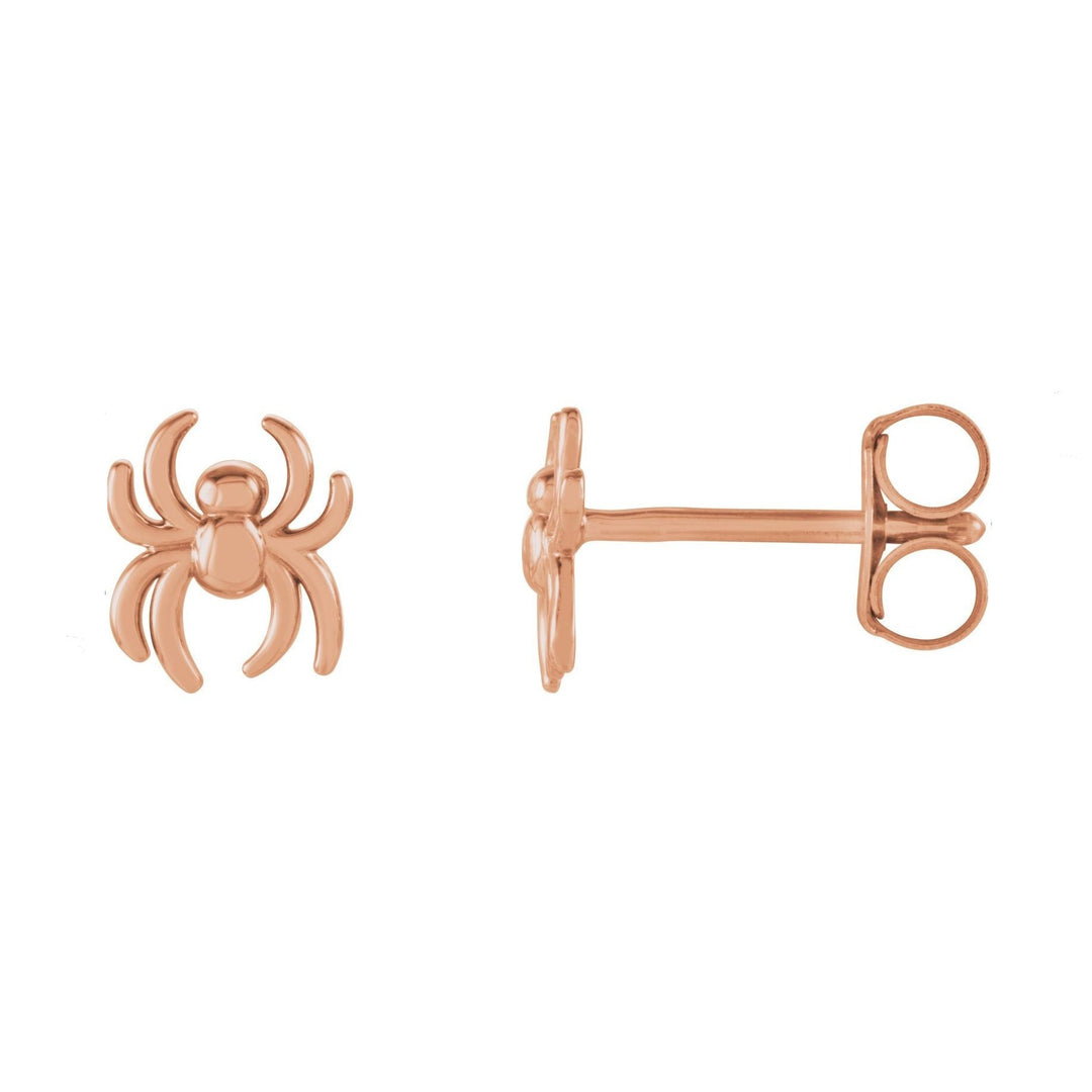 14K Gold Spider Earrings Everyday Studs Halloween Fun