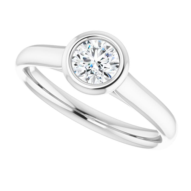 14K White Bezel Round Solitaire Engagement Ring Mounting