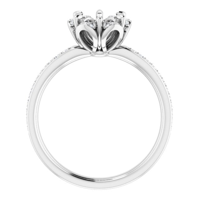 14K White Gold Floral Round Halo Engagement Ring Semi-Mounting