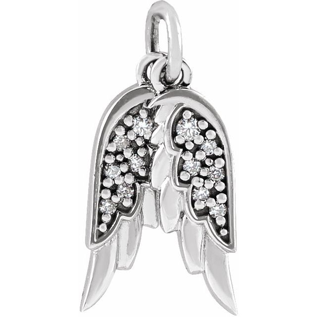 Dainty Petite Natural Diamond Angel Wings Pendant Charm