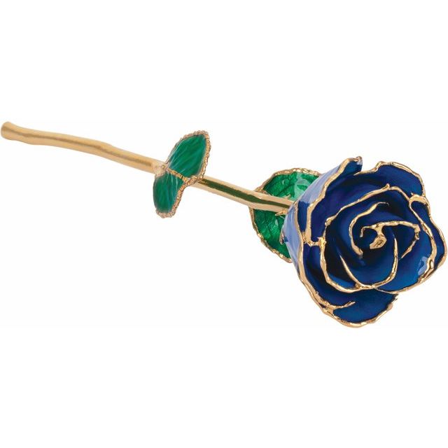 Lacquered Blue Sapphire Rose with Gold Trim September Birthstone