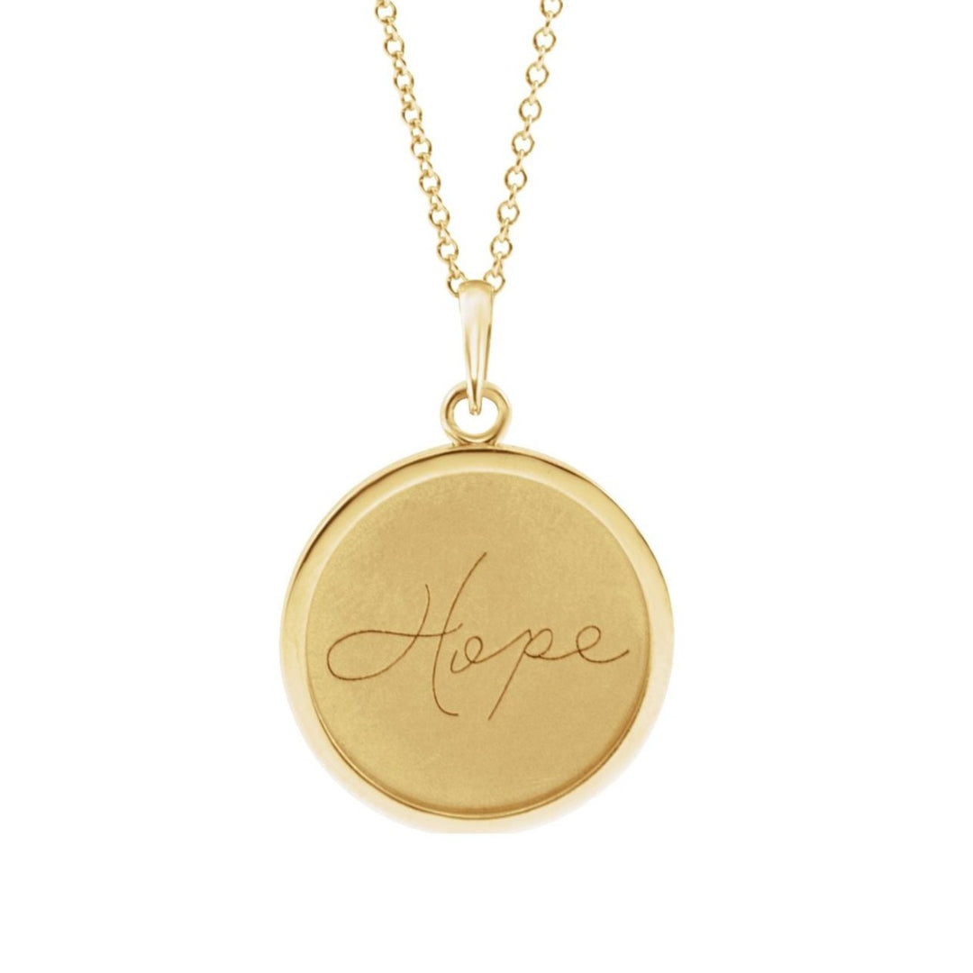 Disc Inspirational Live, Love, or Hope Engraved Disc Pendant or Necklace