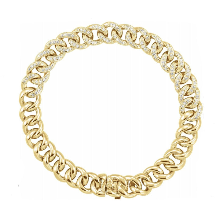 14K Gold 7 Inch Curb Bracelet With Natural Diamonds.