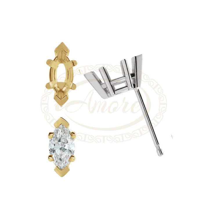 Marquise Solitaire 6-Prong V-End Basket Earring Mountings
