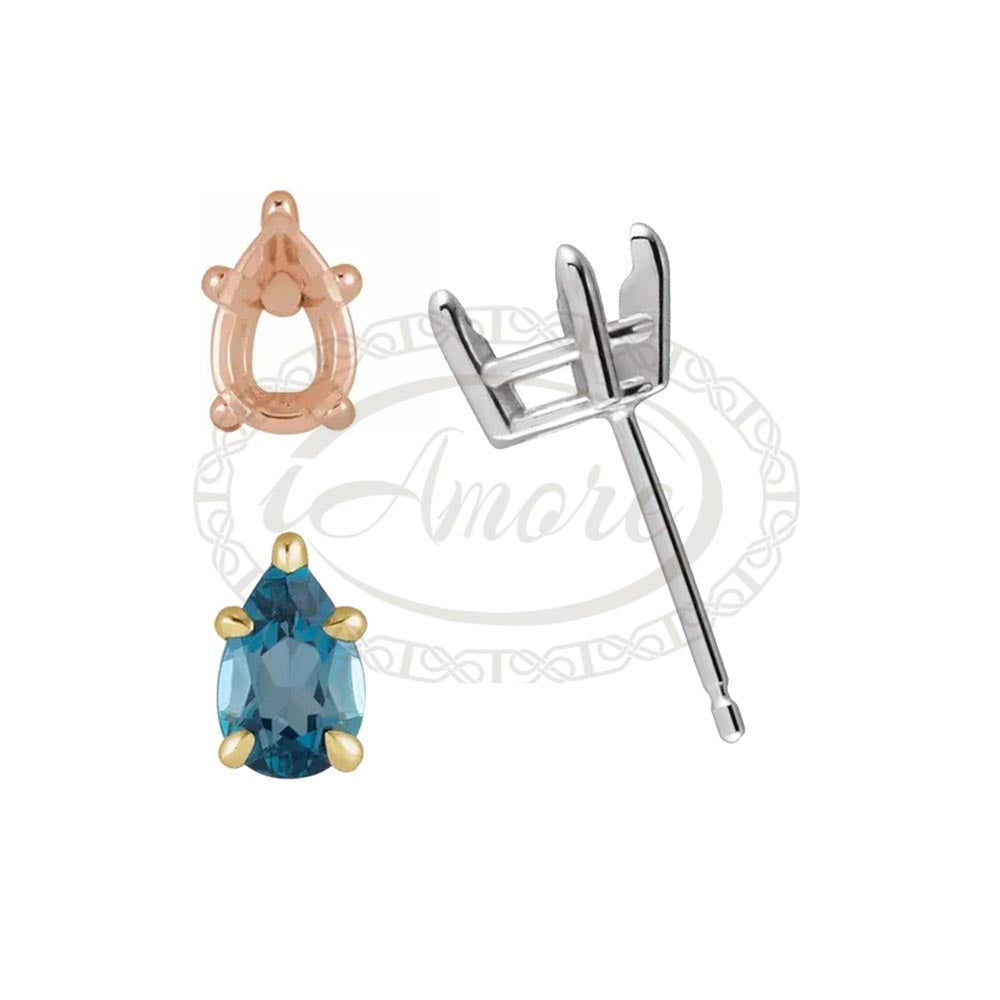 Pair Pear 5-Prong Claw Pre-Notched Earring Mountings