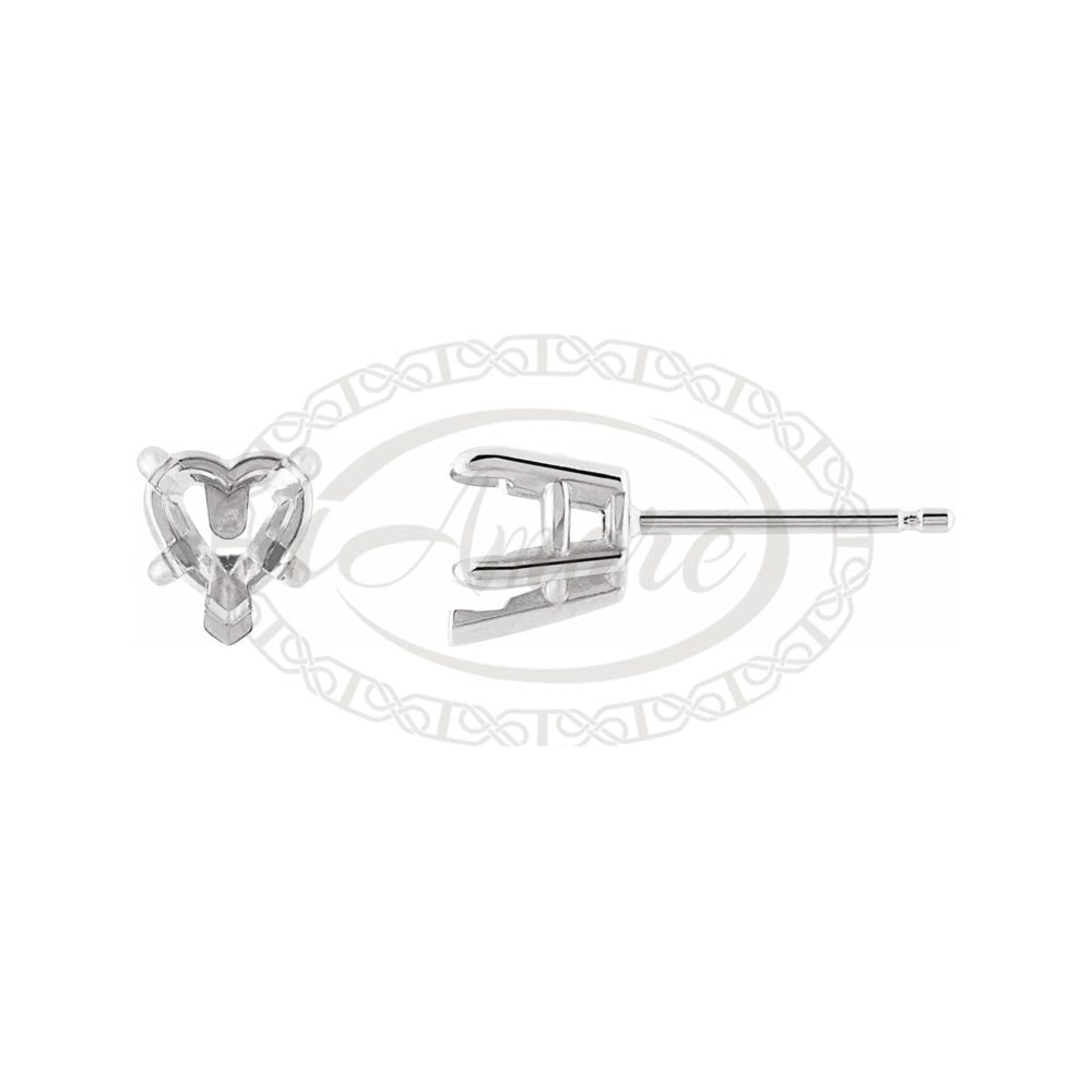Pair Heart 5-Prong Claw Pre-Notched V-end Earring Mountings
