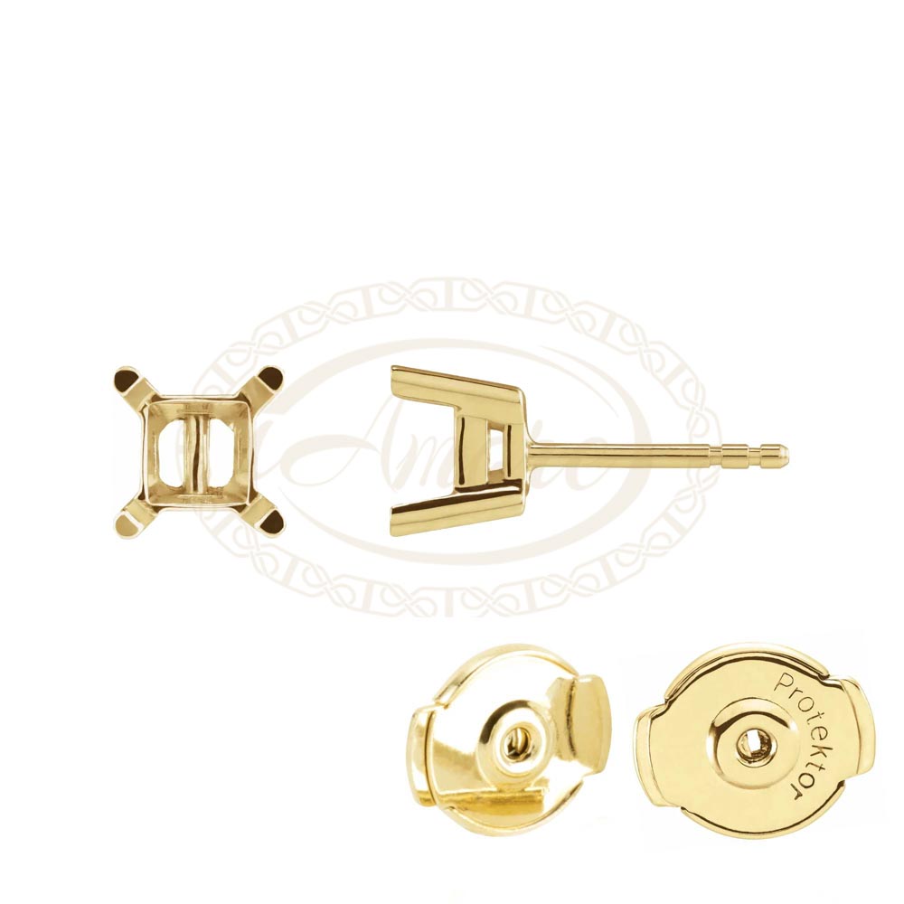 14k yellow gold square Protektor stud earring mountings.