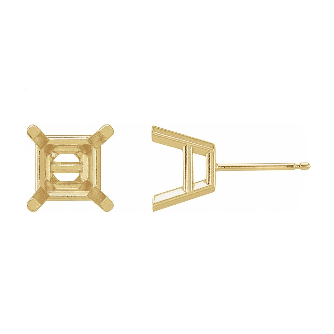 Square Threaded Stud 4-Prong Princess Basket Earring Mountings