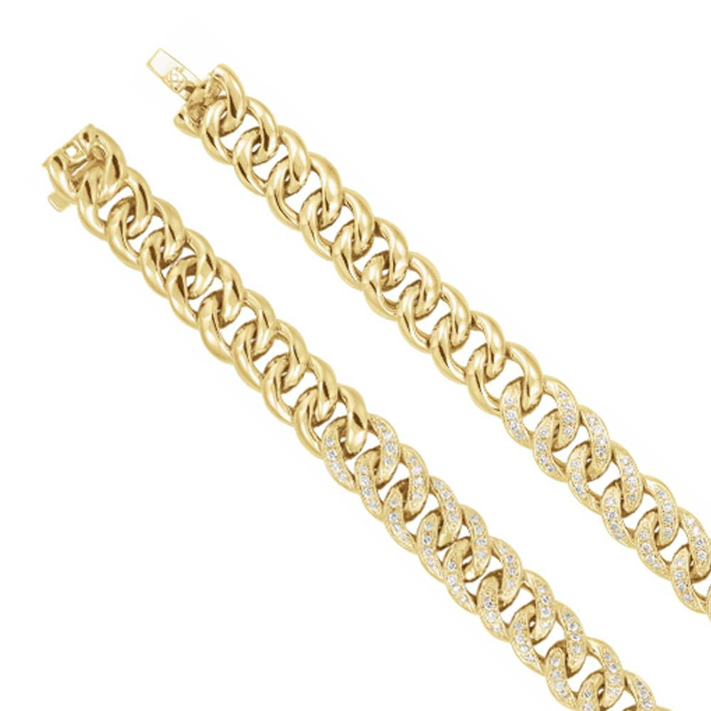14K Gold 7 Inch Curb Bracelet With Natural Diamonds.