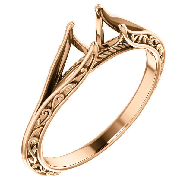 Vintage Engraved Split Solitaire Engagement Ring Mounting Size