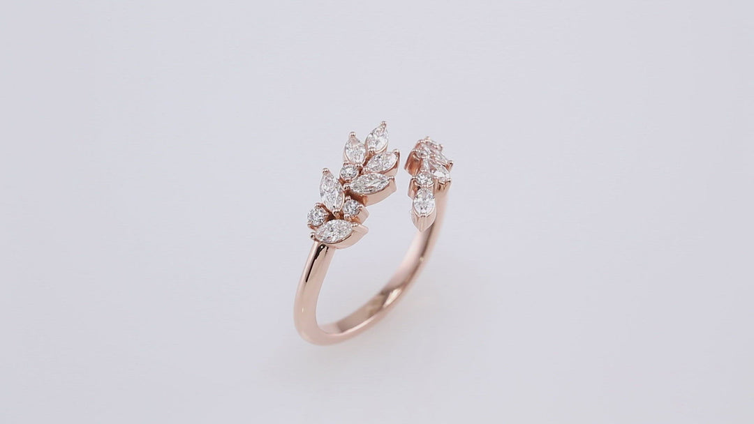 14K Rose Gold Leaf-Inspired Design diamond Open Ring